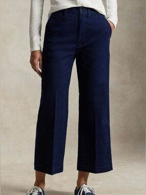 Polo Ralph Lauren Royal Navy Wide Barrel Leg Classic High Rise Logo Trousers